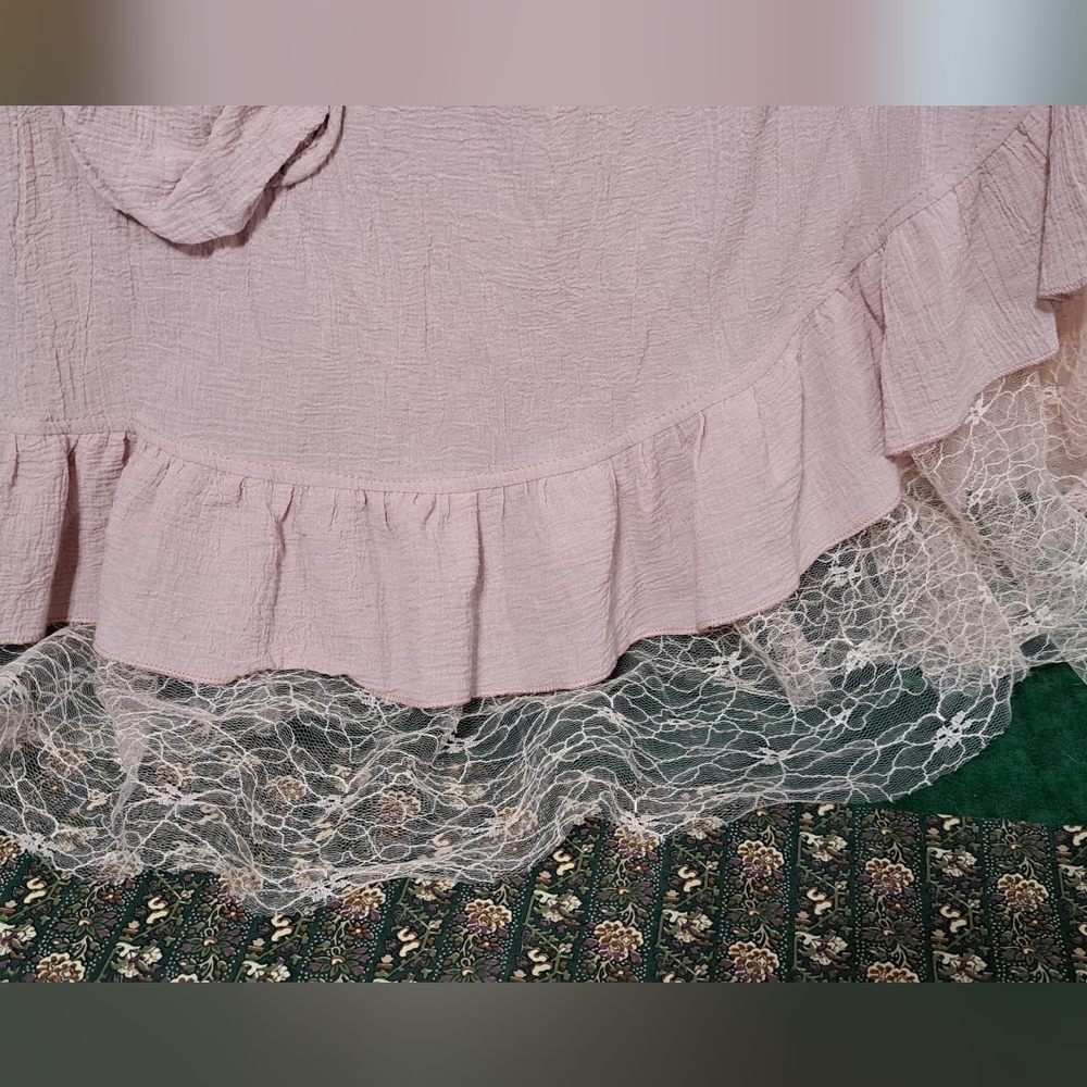 Pink Ruffle Hem Women's Top - Picture 2 of 5